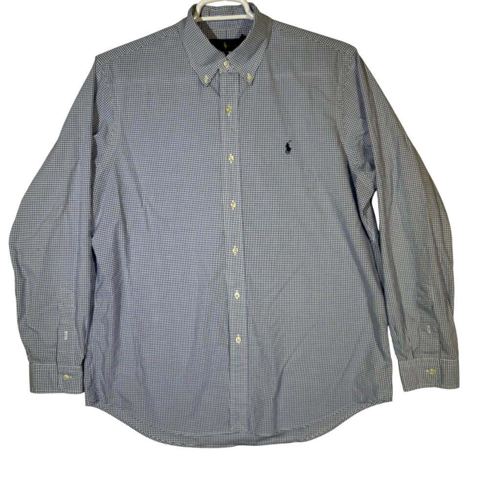 Ralph Lauren Shirt Mens XL Blue White Gingham Button Down Long Sleeve Stretch
